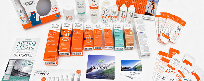 Plusieurs produits d'imprimerie pour une marque de cosmétique bio très connue à Biarritz